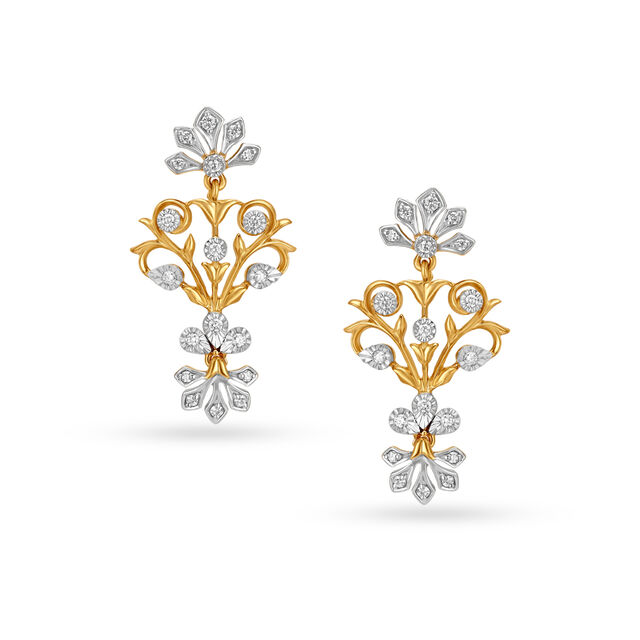 Grand Floral Yellow and White Gold Pendant and Earrings Set with Diamonds,,hi-res 4