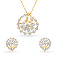Lush Floral Motif Diamond Pendant and Earrings Set,,hi-res 