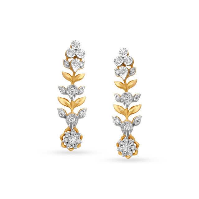 Nature Inspired Gold and Diamond Drop Earrings 