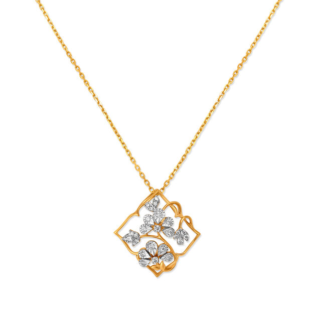 Radiant Floral Diamond Pendant with Chain in Yellow and White Gold,,hi-res 