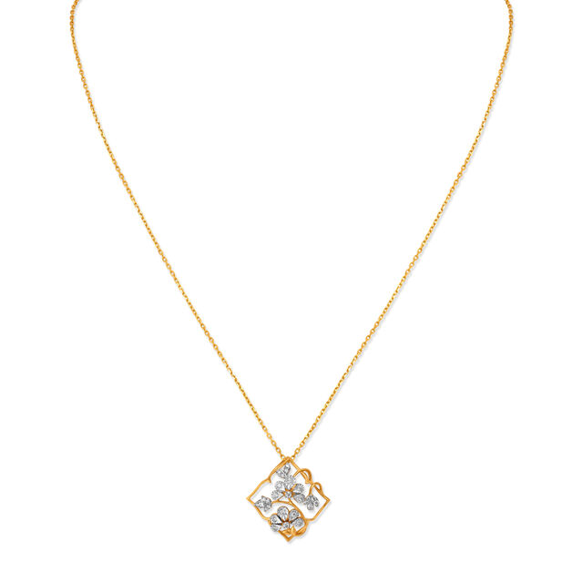 Radiant Floral Diamond Pendant with Chain in Yellow and White Gold,,hi-res 2