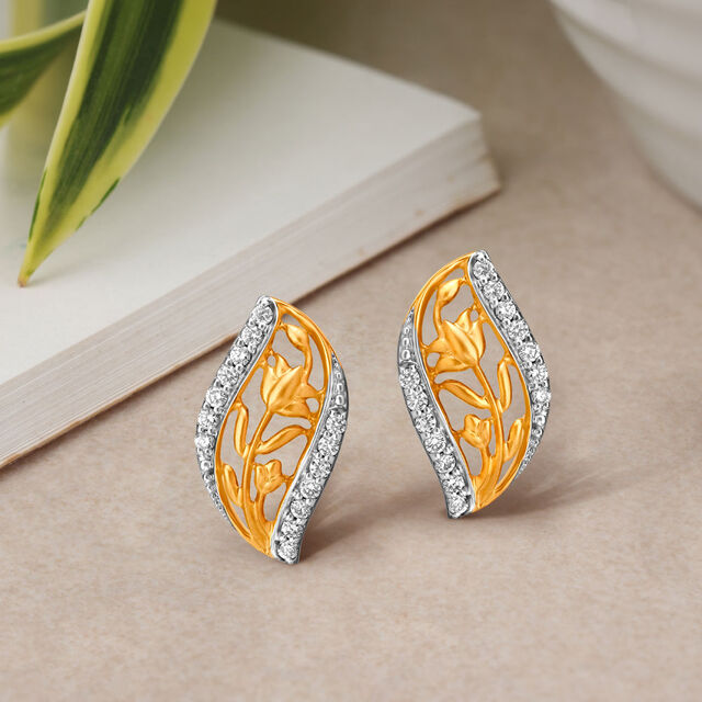 Dainty Leaf Diamond Stud Earrings,,hi-res 