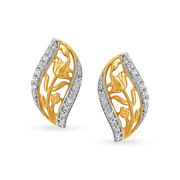 Dainty Leaf Diamond Stud Earrings