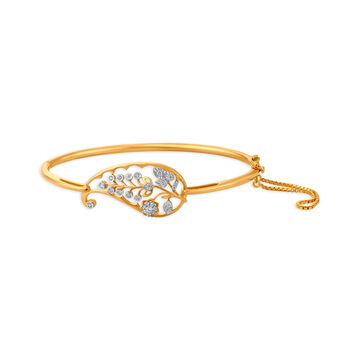 Leaf Shaped Gold and Diamond Bangle