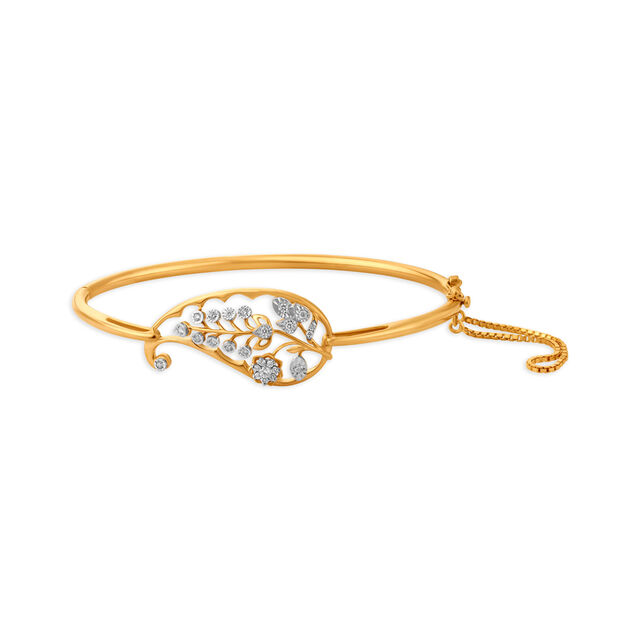Leaf Shaped Gold and Diamond Bangle,,hi-res 