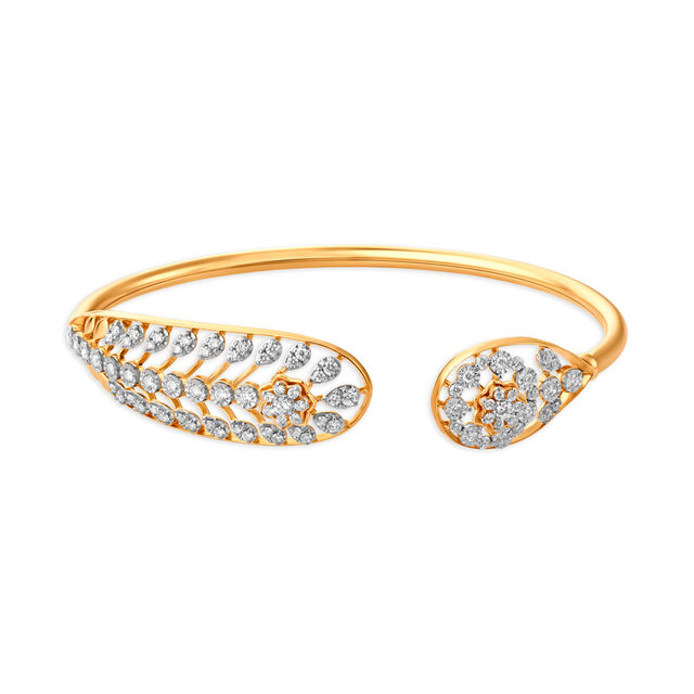 Gold and Diamond Bangle with a Leaf Design,,hi-res 