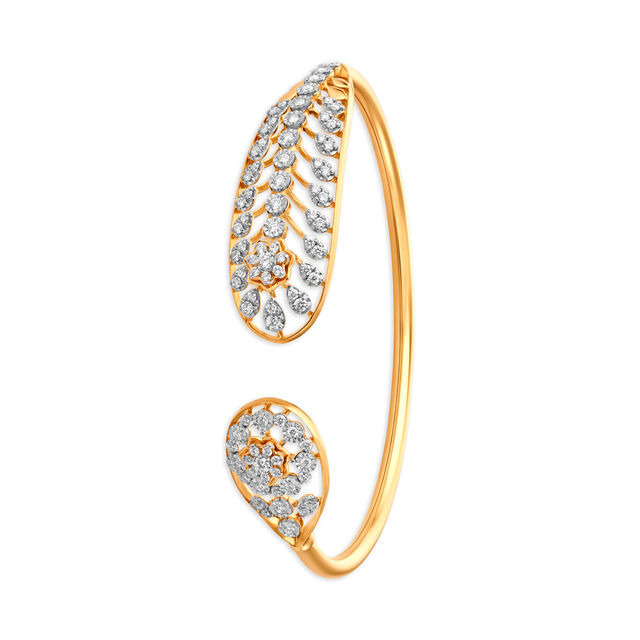 Gold and Diamond Bangle with a Leaf Design,,hi-res 2