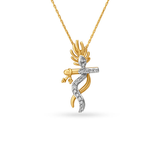 Flute And Peacock Leaf Motif Diamond Pendant,,hi-res 