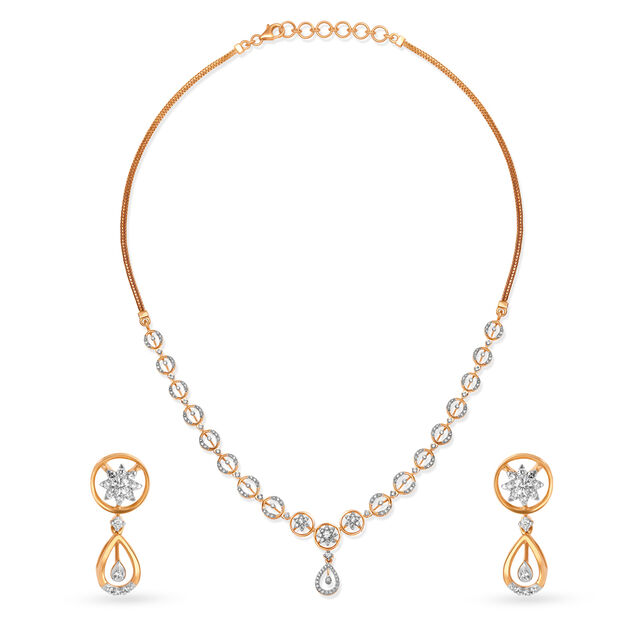 Exuberant Rose Gold And Diamond Floral Orb Necklace Set