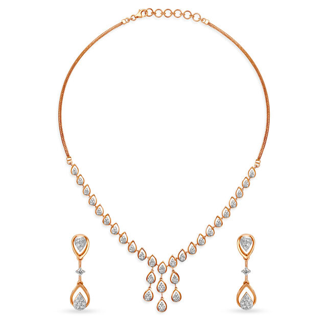 Ethereal Rose Gold And Diamond Teardrop Necklace Set 