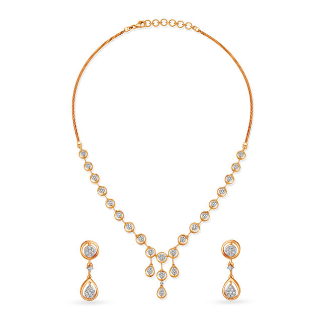 Sparkling Rose Gold And Diamond Teardrop Necklace Set,,hi-res