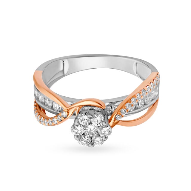 Elegant Floral Solitaire Look Diamond Ring in White and Rose Gold