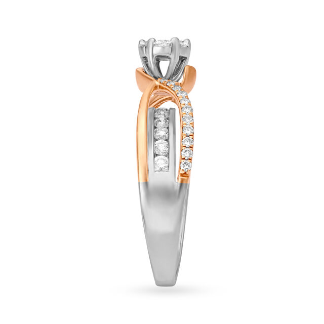 Elegant Floral Solitaire Look Diamond Ring in White and Rose Gold