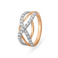 Stunning 18 Karat White And Rose Gold And Diamond Intersecting Finger Ring 