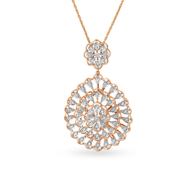 Elaborate Floral Rose Gold and Diamond Pendant,,hi-res 