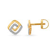 Simplistic 18 Karat Yellow Gold And Diamond Square Studs 2