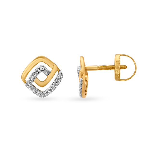 Simplistic 18 Karat Yellow Gold And Diamond Square Studs 2