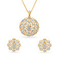 Gleaming Gold Pendant and Earrings Set with Diamonds 