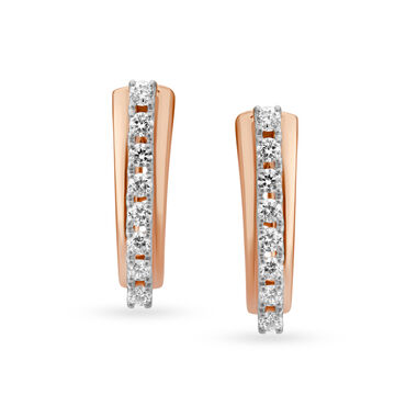 Classic Geometric Rose Gold and Diamond Hoop Earrings