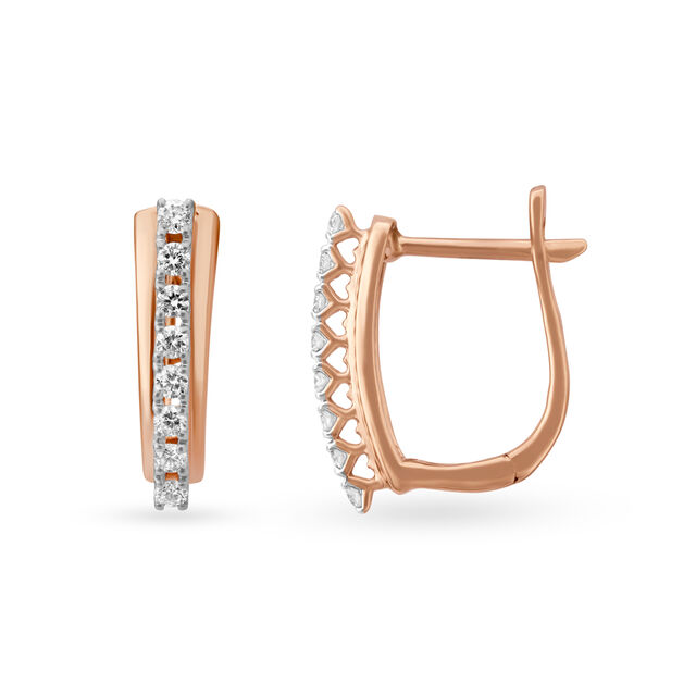Classic Geometric Rose Gold and Diamond Hoop Earrings,,hi-res 2