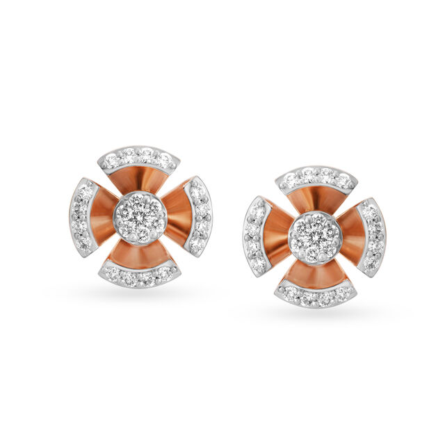 Dazzling Floral Rose Gold and Diamond Round Stud Earrings,,hi-res 
