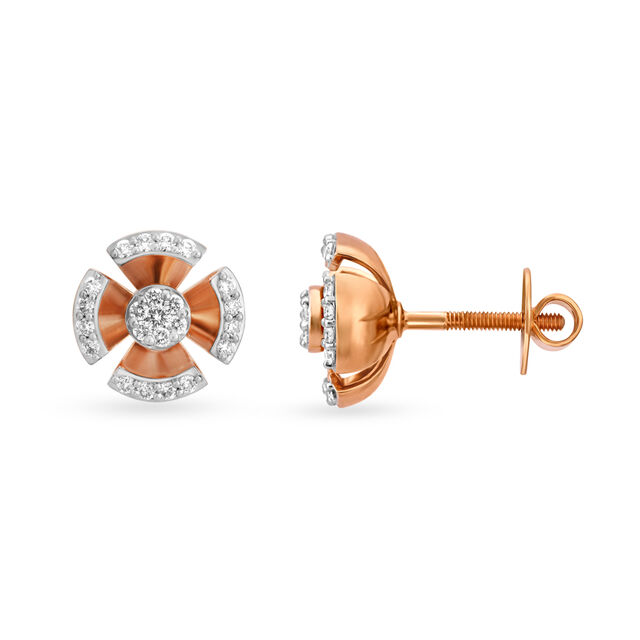 Dazzling Floral Rose Gold and Diamond Round Stud Earrings,,hi-res 2