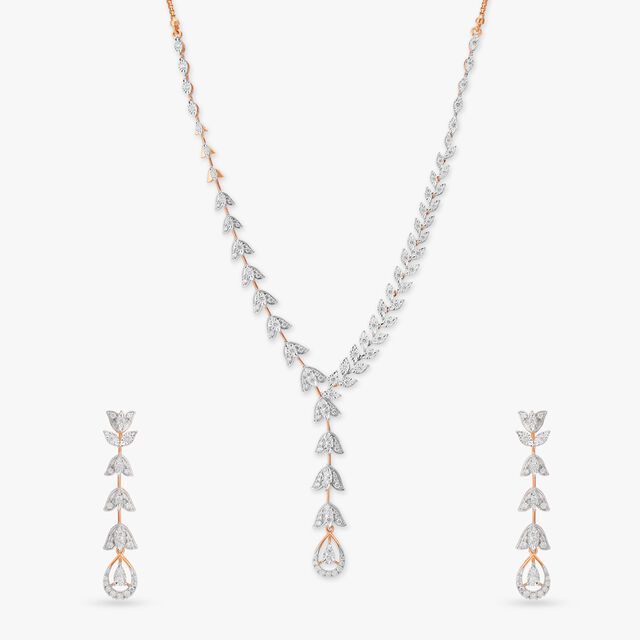 Radiant Diamond Leaf Necklace Set 