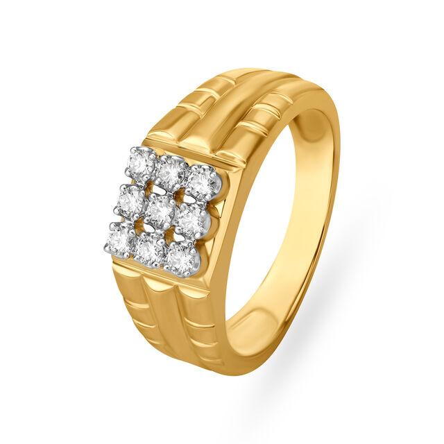 Ridged Diamond and Gold Finger Ring for Men 