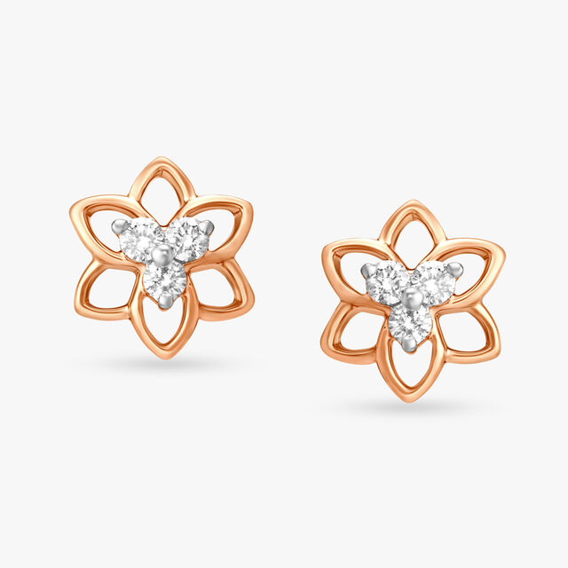 Striking Floral Diamond Stud Earrings,,hi-res 