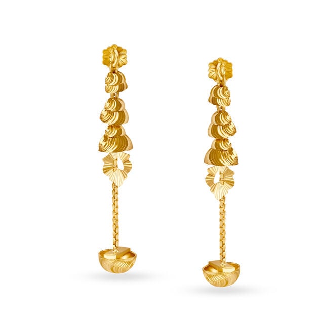 Simplistic Yellow Gold Floral Drop Earrings 