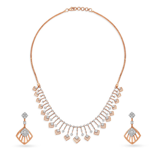 Quad Shaped Diamond Necklace Set 