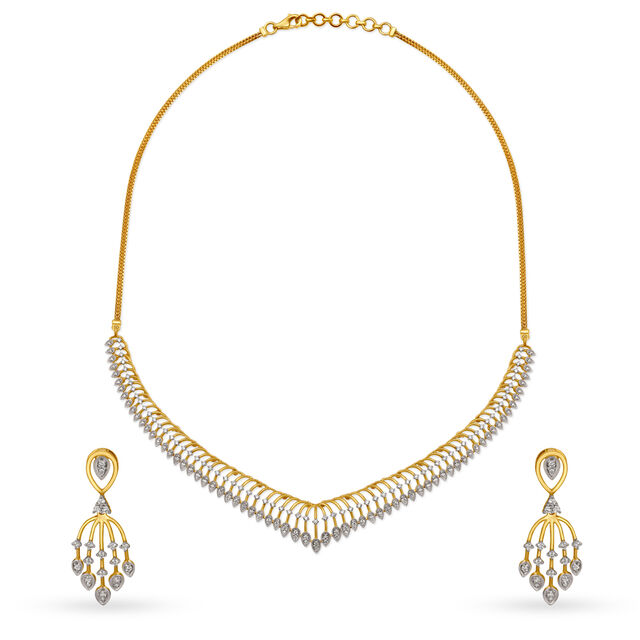 Striking Diamond Necklace Set in Yellow and White Gold 