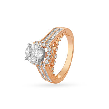 Captivating 18 Karat Rose And White Gold And Diamond Floral Ring