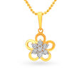 Adorable 18 Karat Yellow Gold And Diamond Flower Pendant,,hi-res 