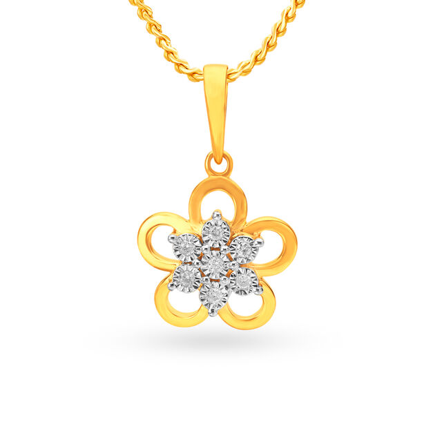 Adorable 18 Karat Yellow Gold And Diamond Flower Pendant,,hi-res 