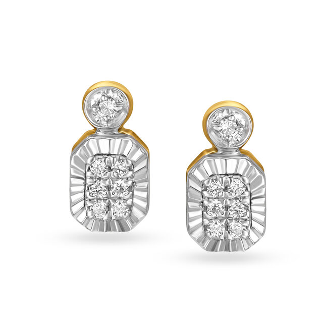 Wavy Contemporary Diamond Stud Earrings in White and Rose Gold 