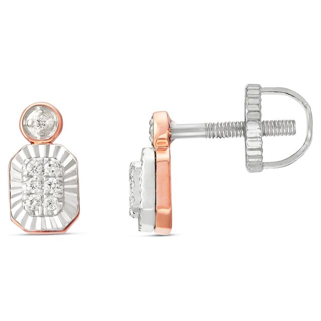 Wavy Contemporary Diamond Stud Earrings in White and Rose Gold 2