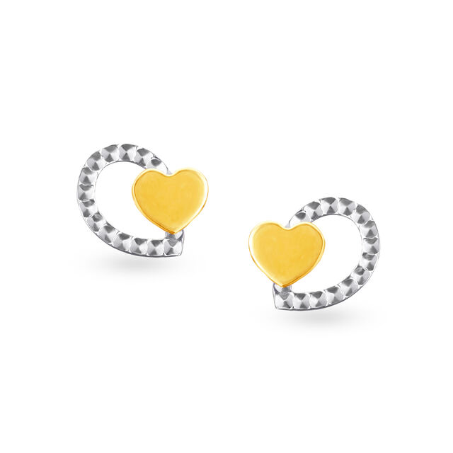 Modern 18 Karat Yellow Gold Heart Studs 