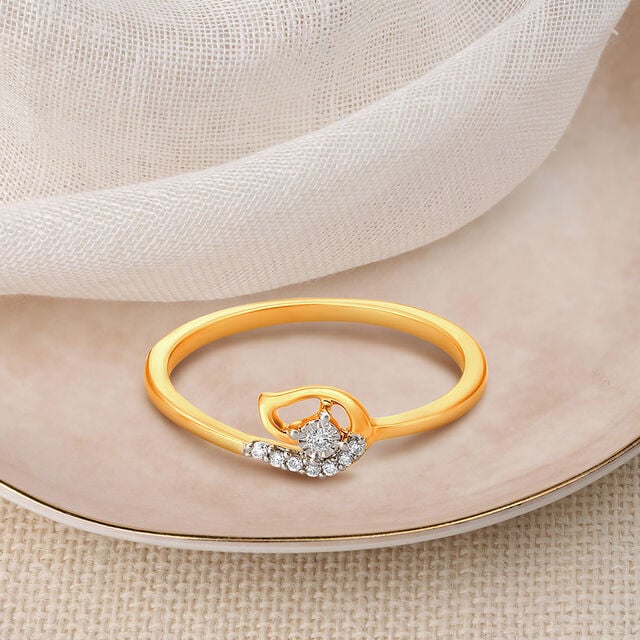 Charming 18 Karat Yellow Gold And Diamond Leaf Ring,,hi-res 