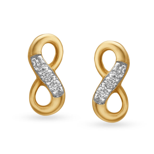 Infinity Diamond Stud Earrings in 18K Yellow Gold for Women 