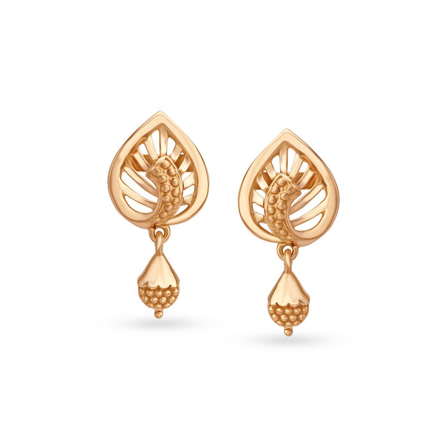 Leaf Pattern Gold Drop Earrings 2