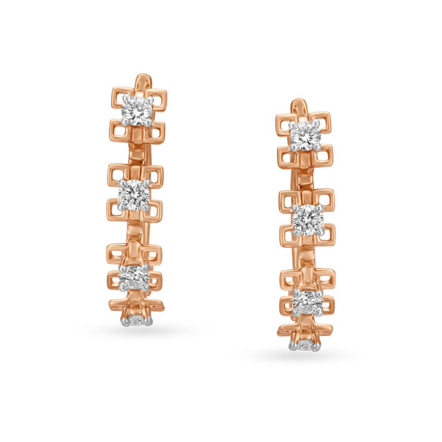 Unique Diamond Hoop Earrings With Geometric Motif 