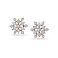 Striking Floral Diamond Stud Earrings in 18K White & Rose Gold for Women 
