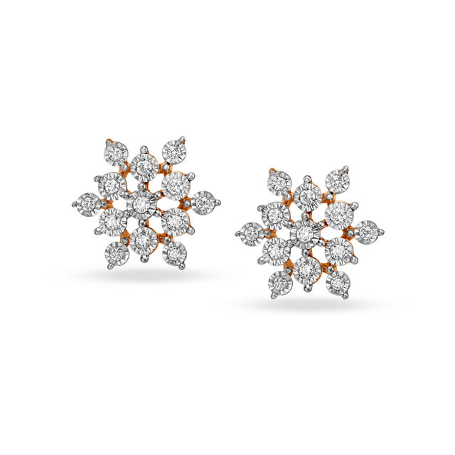 Striking Floral Diamond Stud Earrings in 18K White & Rose Gold for Women 