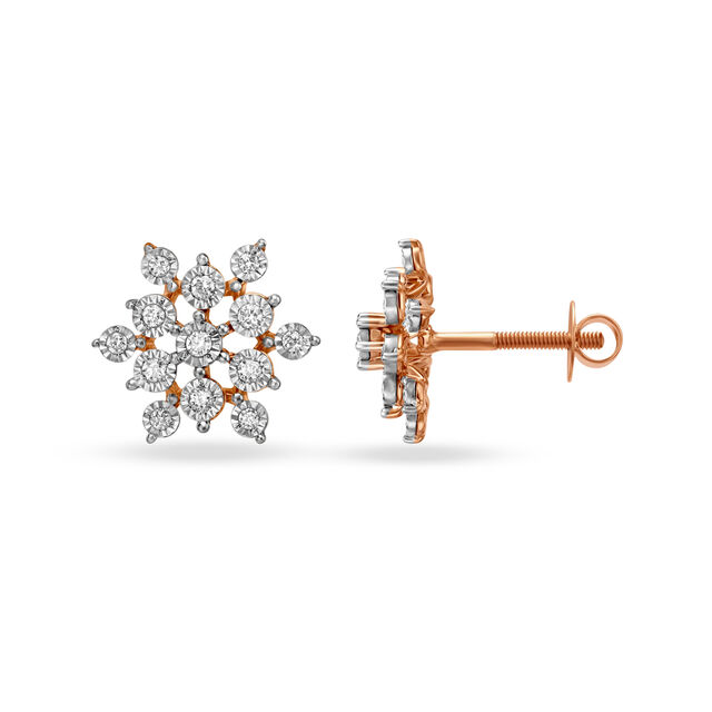 Striking Floral Diamond Stud Earrings in 18K White & Rose Gold for Women 2