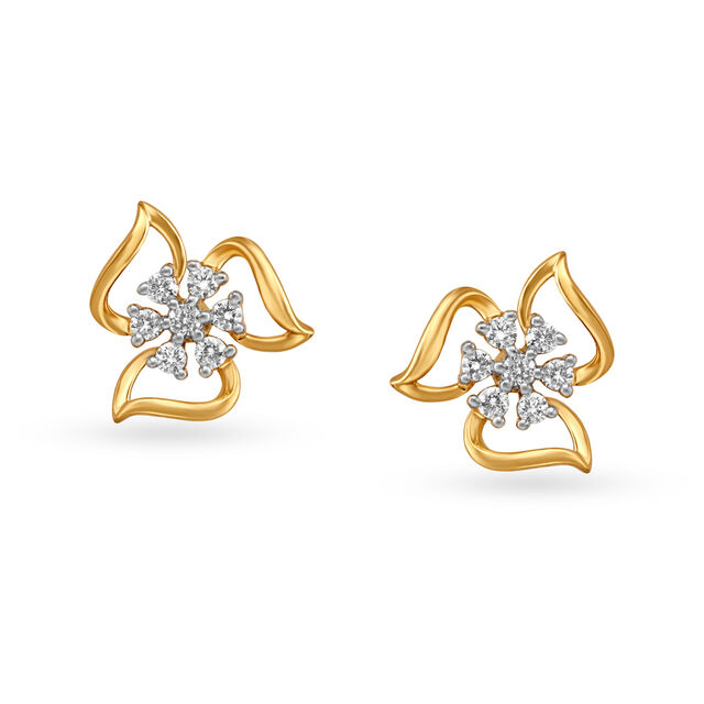Dainty Diamond Studs With Floral Design 