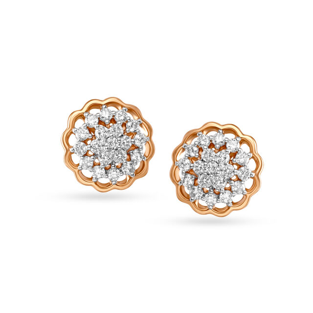 Magnificent Floral Diamond Stud Earrings in 18K Rose Gold for Women 