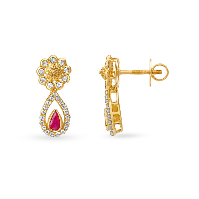 Flaming Drop Earrings with Rubies and Cubic Zirconia 2