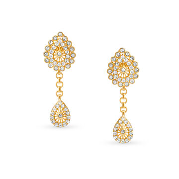 Double Teardrop Shaped Gold Drop Earrings with Stones