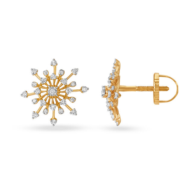 Dazzling Floral Gold and Diamond Stud Earrings 2